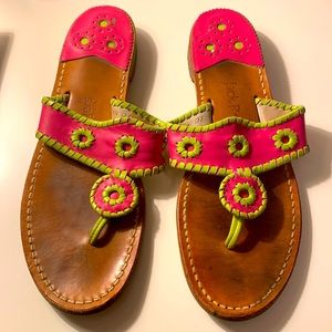Jack Rogers Original Vintage Palm Beach Sandals Pink Green sz 10